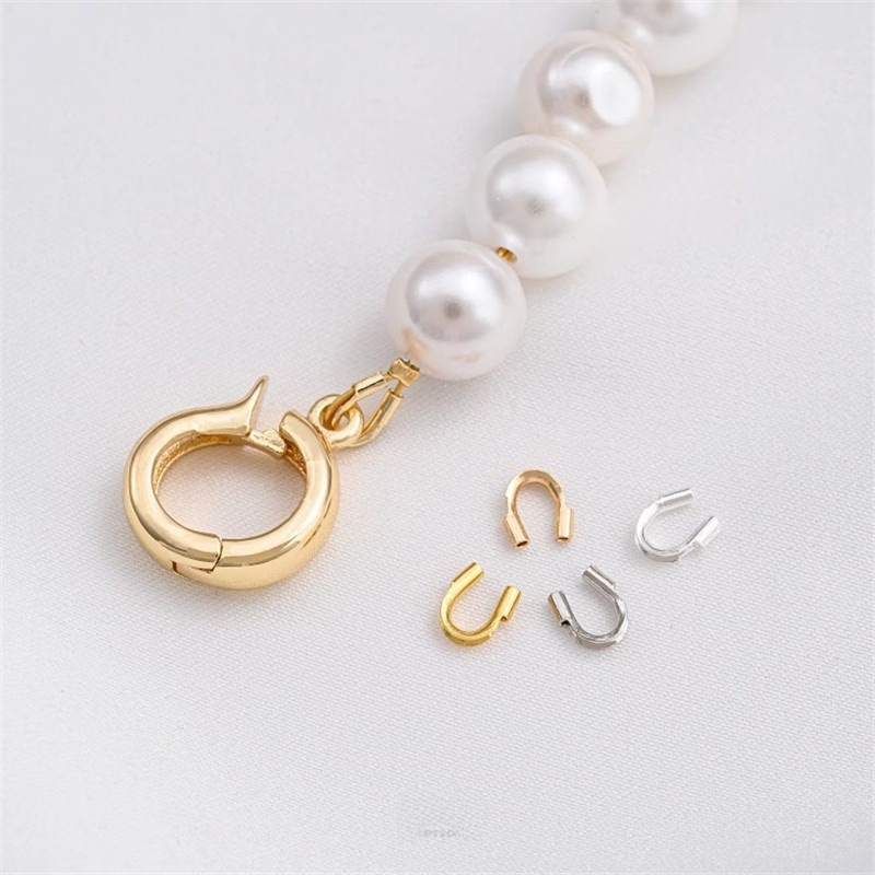 14K包金保色U形马蹄扣护线收尾扣串珠钢丝线手工绕线diy首饰配件