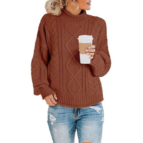 Autumn/Winter Knit Sweater European and American Women's Apparel Coarse Yarn High Neck Hooded Sweater for Women