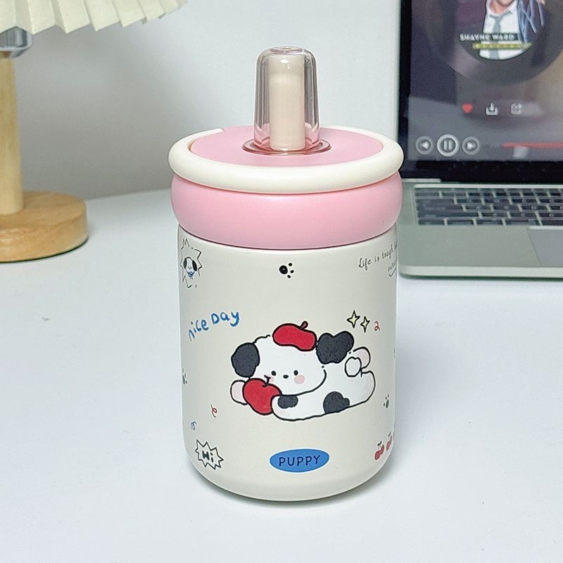 女の子用ウォーターカップ、見栄えの良い316ステンレス鋼の大容量魔法瓶カップ、ポータブルストロー、キャンパス学生のかわいいカップ|undefined