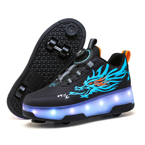 Roller Shoes for Boys and Girls, 4-Wheel Dual-Wheel LED Flashing Light, Self-Steering Invisible Roller Skates