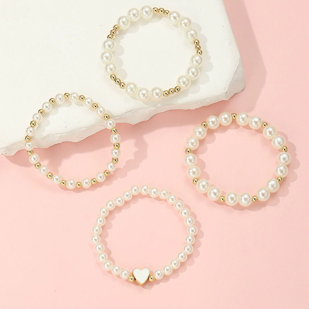 Children's bracelet from pearl, fashionable set, European style, simple and elegant design, 4 piece set