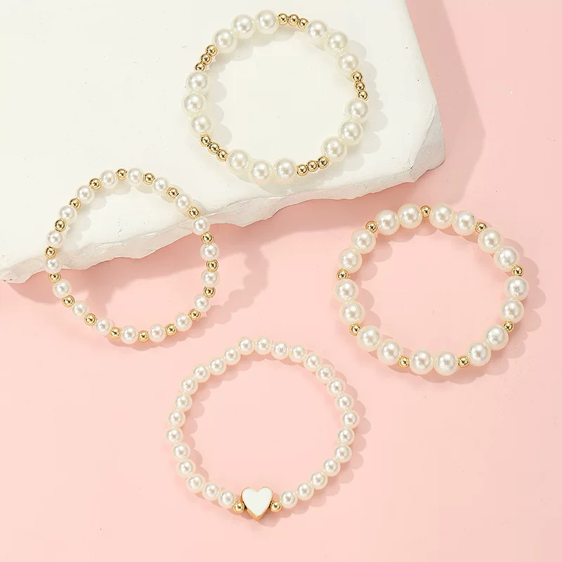 Children's bracelet from pearl, fashionable set, European style, simple and elegant design, 4 piece set
