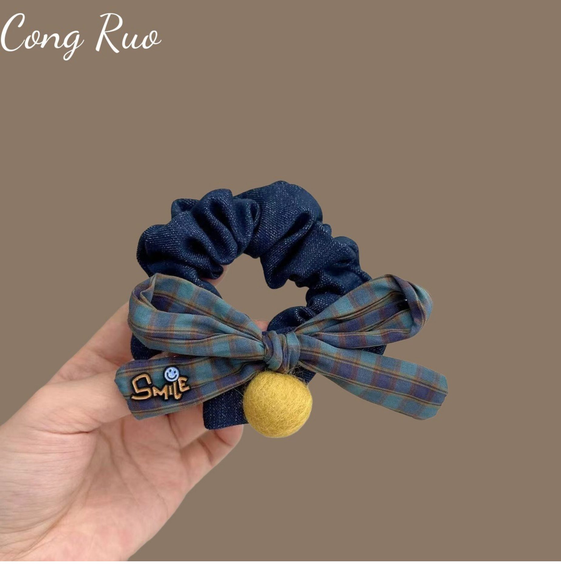 Korean Hair Accessories Plaid Bow Niche Hair Tie Gentle Versatile Retro Hair Rope High Elasticity Pom-Pom Hair Band Hair Cover