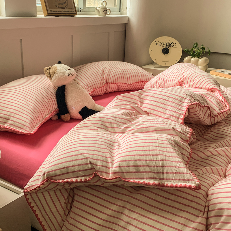 2025 nuevo traje de cuatro piezas de algodón lavado 100% algodón para madres y bebés, sábanas de edredón de algodón, sábanas de tres piezas, sábanas de dormitorio