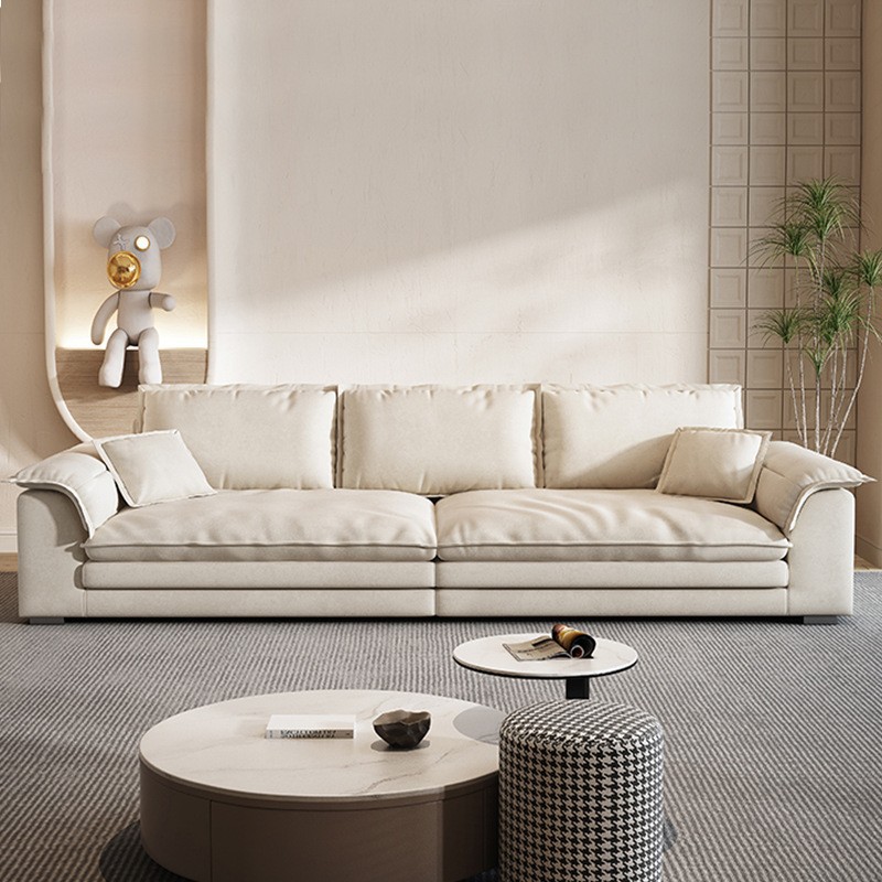 Foshan Furniture Technology Fabric Sofa Modern Living Room Matte Fabric Sofa Straight Row down Feather Cream Sailboat Sofa