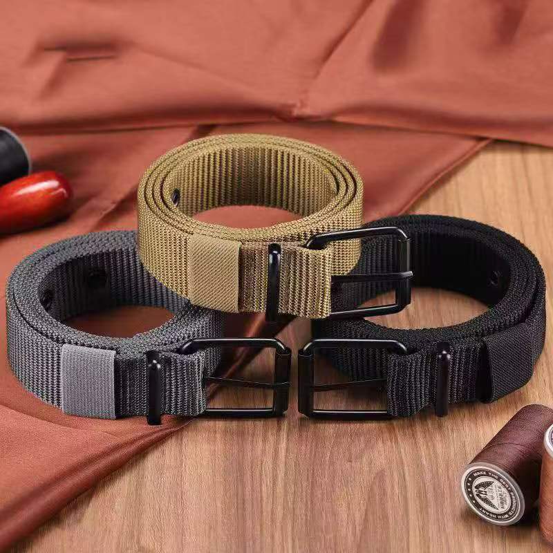 New Style Men's Canvas Belt for Student Military Training, Nylon Belt with Woven Pin Buckle, Breathable and Trendy, Wholesale from Manufacturer