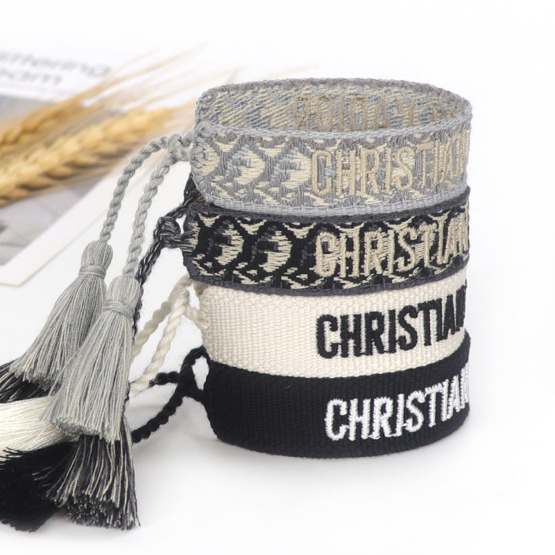 1 Cross-Border Dijia Cd Letter Embroidered Wristband European and American Popular Hand-Woven Tassel Bracelet Rope Wholesale Trend