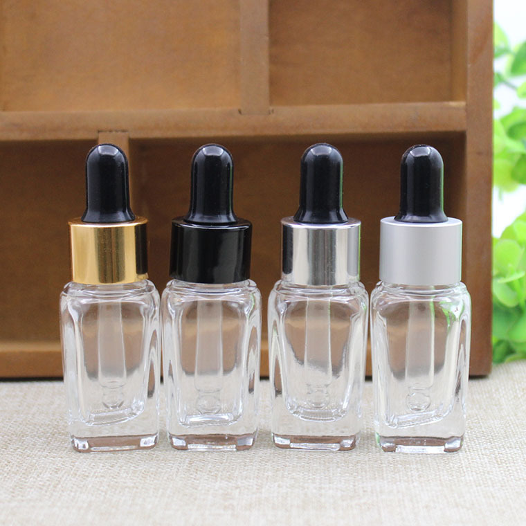 10ml透明方形玻璃精油瓶空瓶精华原液分装瓶子电化铝圈黑胶头滴管