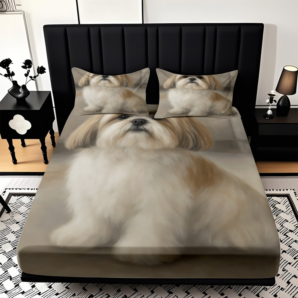 Modo JIT Temu impresión digital HD lindo patrón de cachorro pro-piel abrasivo cama Kasa tres piezas set al por mayor