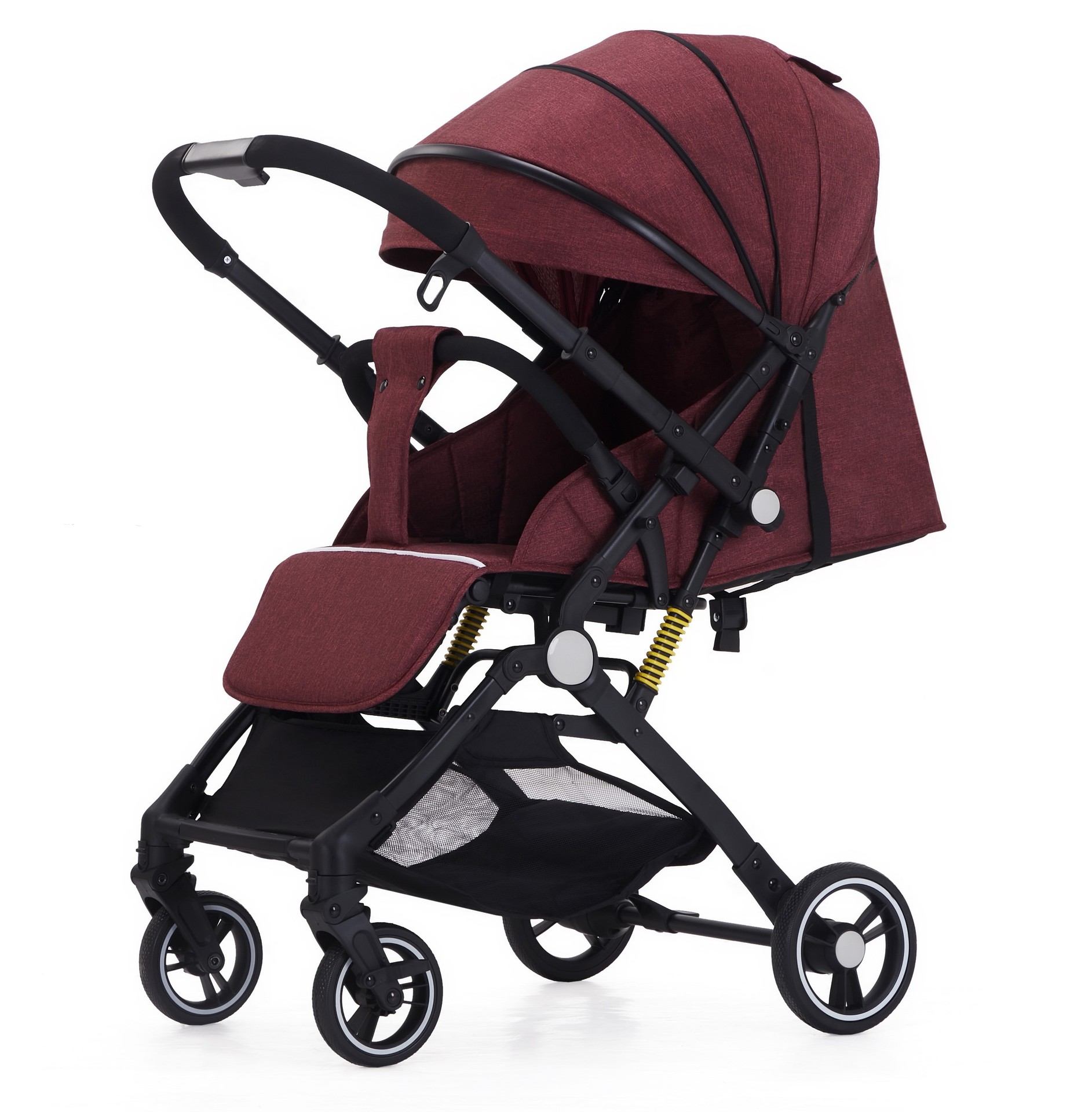 El cochecito de bebé se puede sentar y reclinar. Cochecito de bebé de dos vías, ligero, amortiguador, alto paisaje, un cochecito plegable de tres años con una tecla