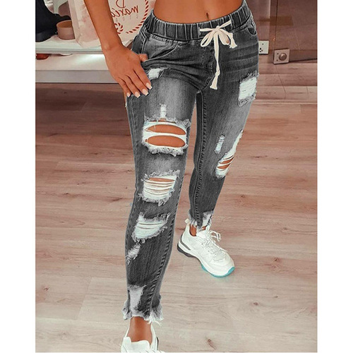  wish European and American women's jeans slim and slim ripped women's jeans trousers