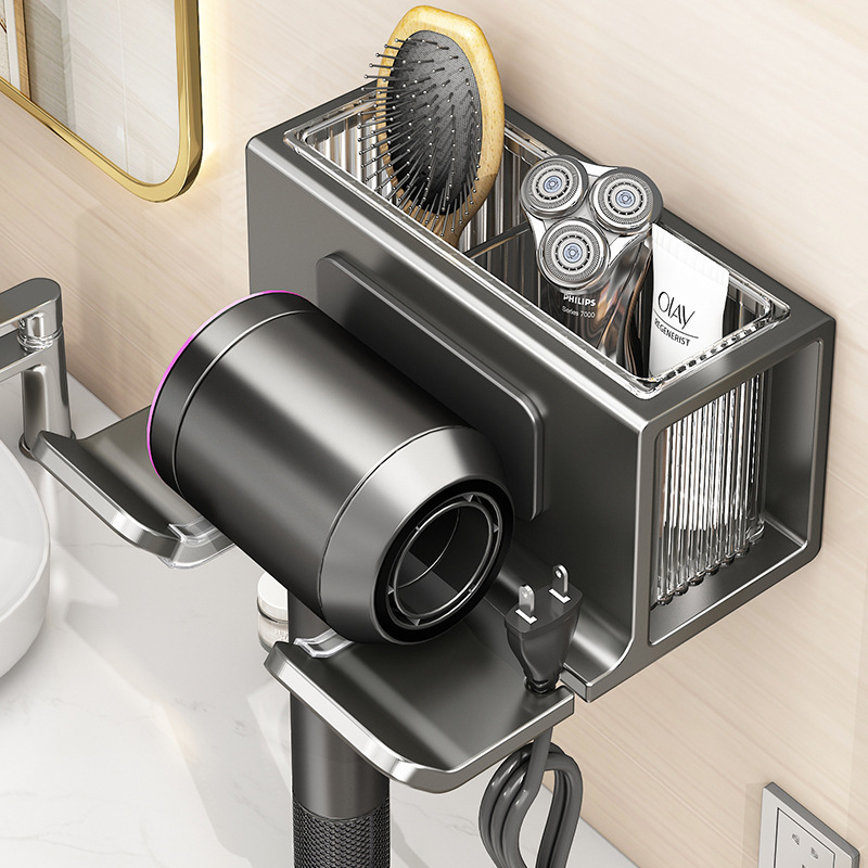 Hair dryer rack non-perforated toilet wall-mounted hair dryer bracket bathroom ram storage rack