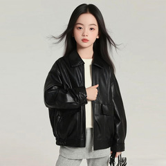 童装秋装女童宽松夹克2025春秋新款儿童复古质感皮衣外套