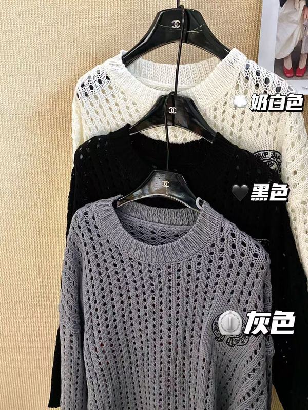 CH早秋新款旗帜针织T镂空针织毛衣圆领套头上衣设计感女款|undefined