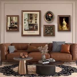 法式复古挂画客厅沙发背景墙壁画欧式玄关油画小众艺术美式装饰画