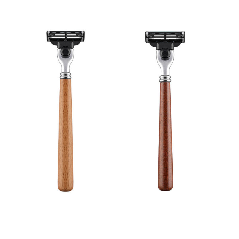 Three-layer manual razor with 3-speed blades, solid wood handle, 3-layer manual shaving razor with wooden blade holder and handle Three-layer manual razor with 3-speed blades, solid wood handle, 3-layer manual shaving razor with wooden blade holder and handle