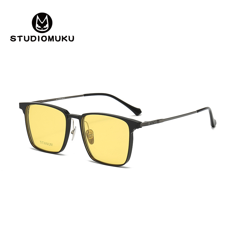STUDIOMUKU gafas de madera cool aluminio de titanio puro marco de gafas de conducción de doble propósito marco de gafas de negocios