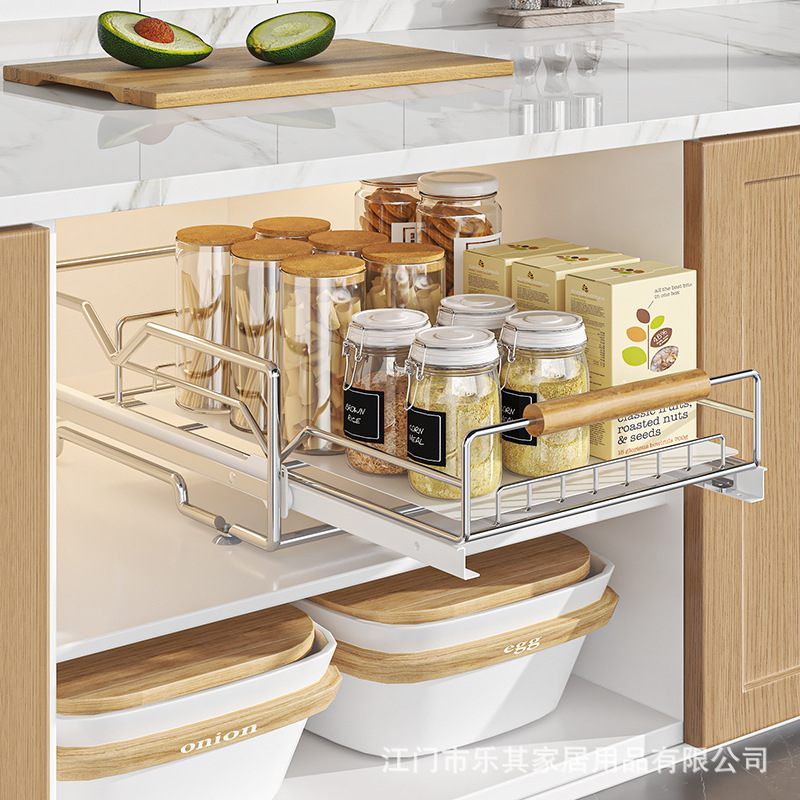 Bastidor de deslizamiento de lavabo de cocina de acero inoxidable almacenamiento multifuncional estante de almacenamiento estante estratificado dentro del gabinete cajón cesta de deslizamiento