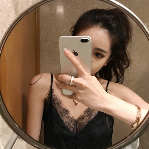 New style loose-fitting inner layer sling vest, solid color lace patchwork base layer sexy V-neck underwear, factory direct supply