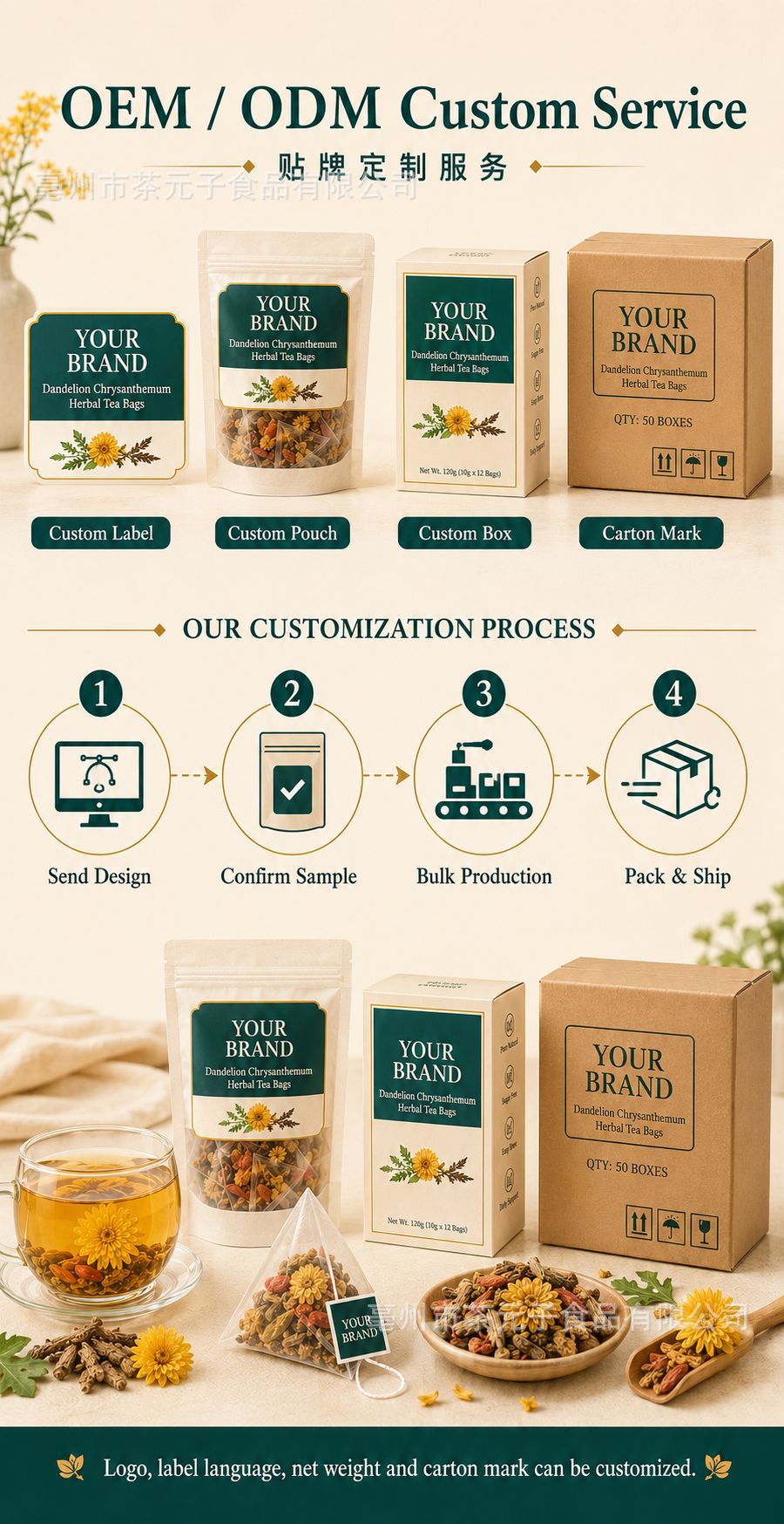 Dandelion Leaf and Root Tea with Chrysanthemum Cassia Seed Goji Berry 120g 12 Bags specifications