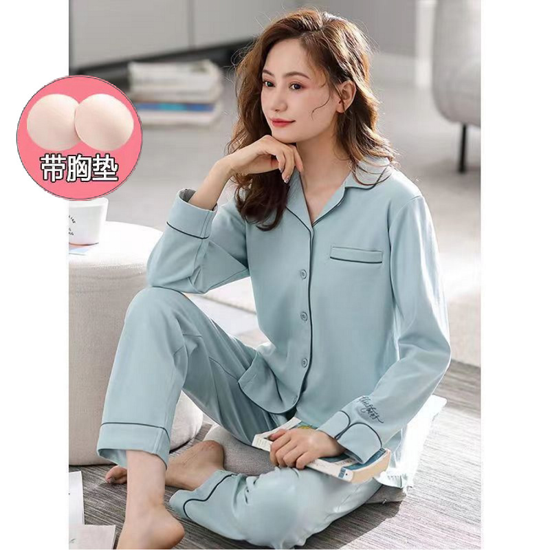 Traje de pijama de algodón 100% para mujer con almohadilla en el pecho nuevos pantalones de manga larga boda elegante estilo de princesa simple ropa para el hogar