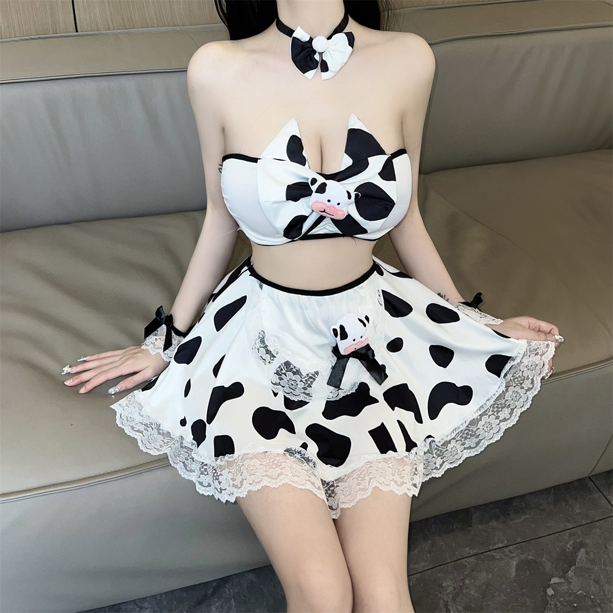 Sexy Underwear Sexy Cow Uniform Temptation Bed suit Pure Desire Cute Passion Pajamas Bra Split Skirt