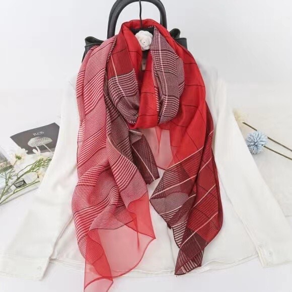 Hangzhou Silk Scarf for Women, Spring and Autumn Long Style, Red Versatile Mulberry Silk Scarf, Chanel-Style Long Strip
