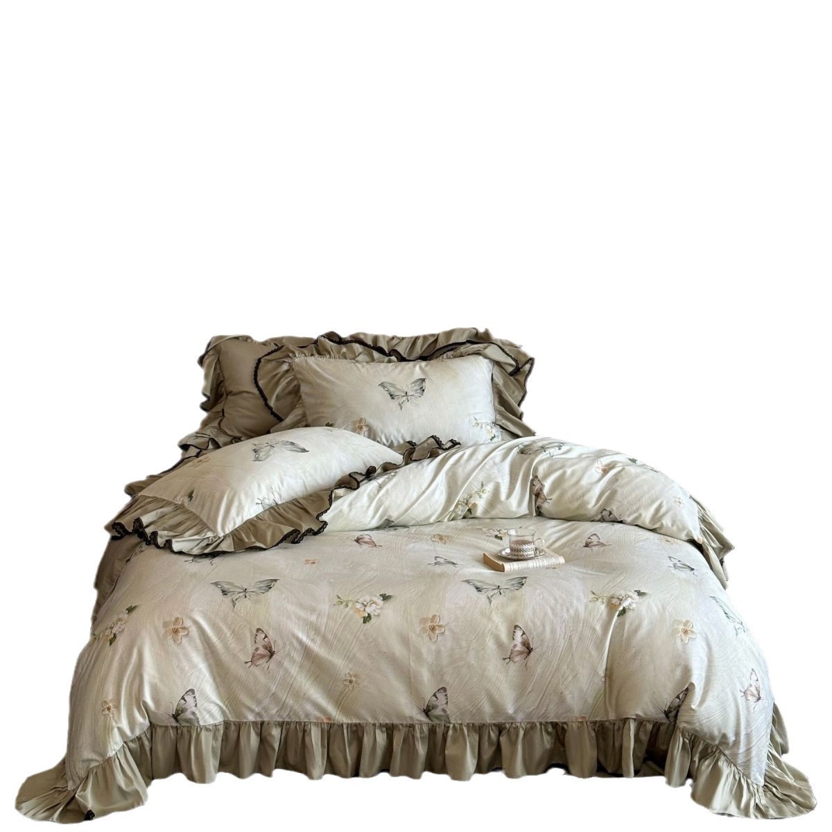 Nordic French Vintage Boho French High-End Pure Long-Staple Cotton Four-Piece Set All-Cotton Digital Print Vintage Style Lace Fresh Bedding_voghion.com