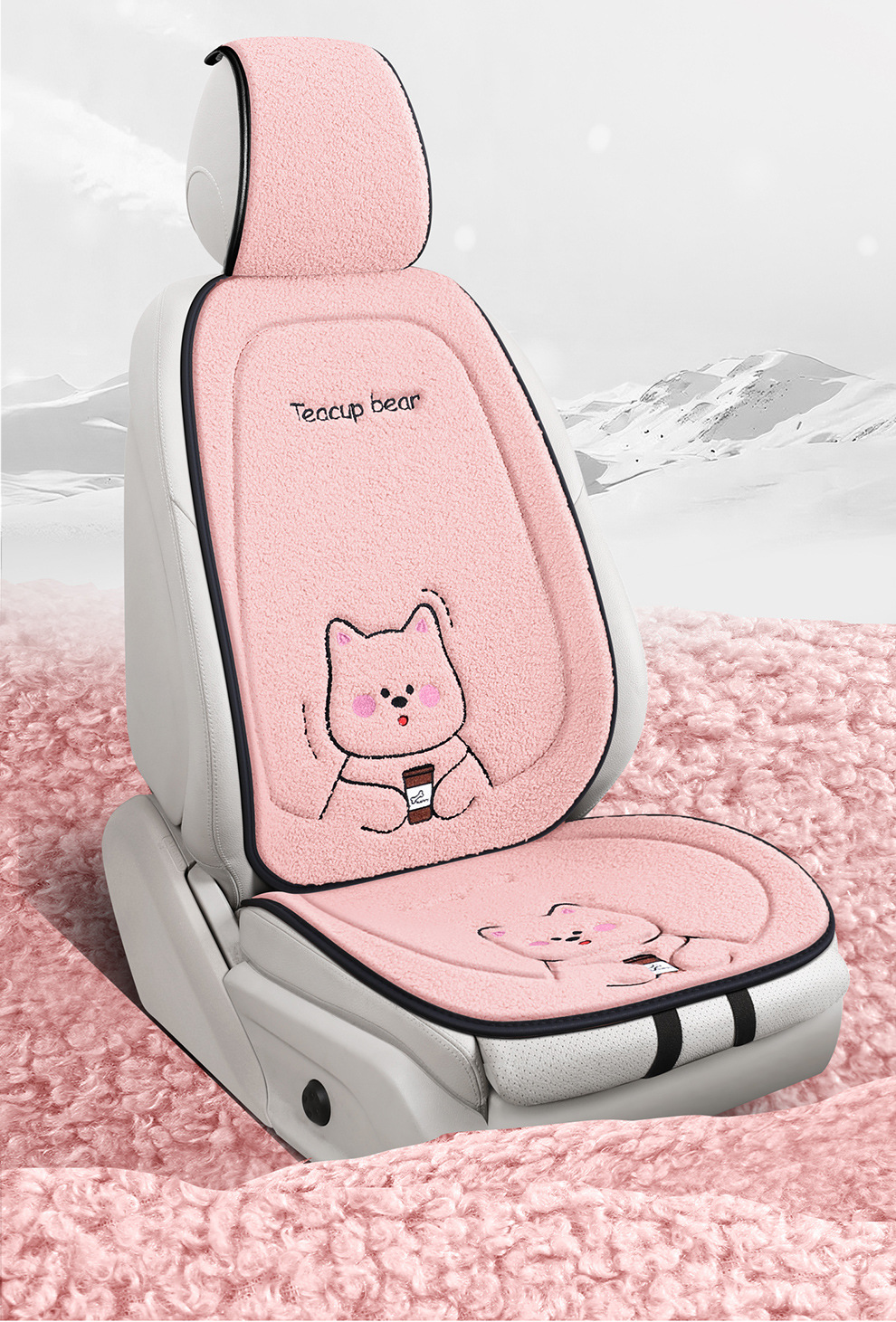 Wholesale New Four-Season Universal Car Seat Cushion Non-Slip Wear-Resistant Short Plush Cartoon Bear Three-Piece Set Factory Direct Sale