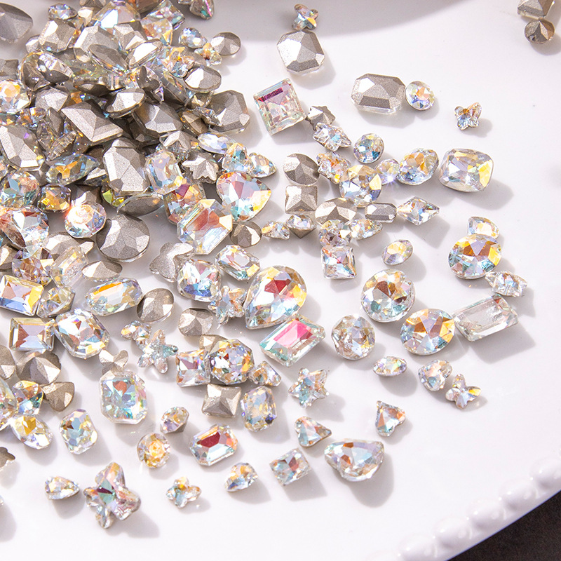 Cognac White Nail Art Diamond Pointed Bottom Heart-Shaped Fat Square Water Drop Marquise Pointed Bottom Irregular-Shaped Diamond Nail Decoration Wholesale Crystal Diamond