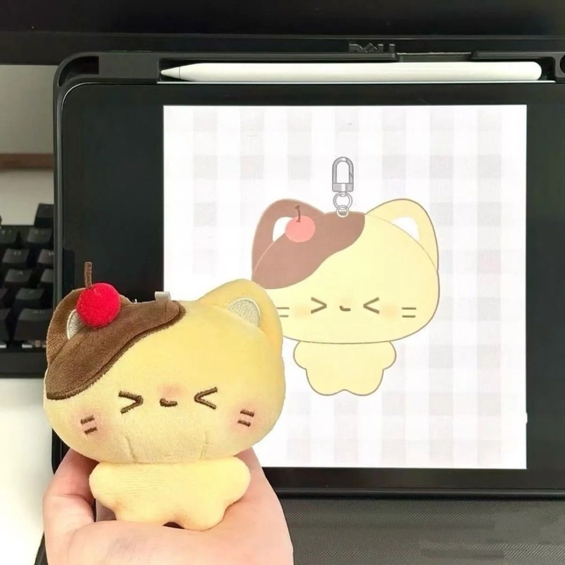 甜品系列毛绒布丁玩偶奶乎乎黄色可爱小猫书包挂件钥匙扣挂链公仔|undefined