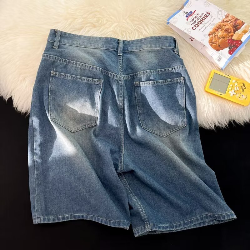 Retro Washed Denimshorts Herren Japanische Splicing Sommershorts_voghion.com