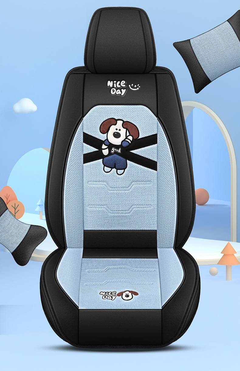 New car seat cushion four seasons universal linen fabric seat cover cartoon car special seat cover fully enclosed seat cover