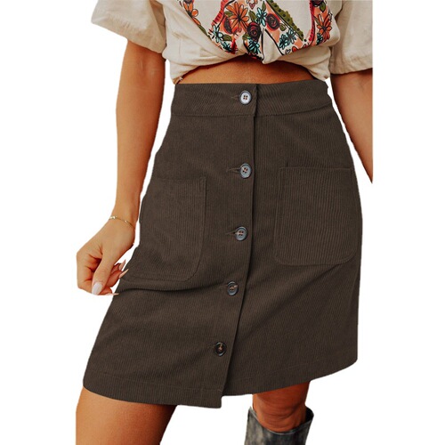 European and American New Autumn and Winter Corduroy Semi-Permanent Skirt High-Waisted Versatile Skirt Button Design Short Skirt