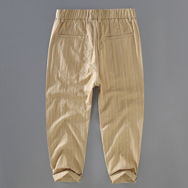 Men's cropped pants, spring tapered slimming pure cotton pants, slim fit casual pants, men's Korean version versatile leg length pants_voghion.com