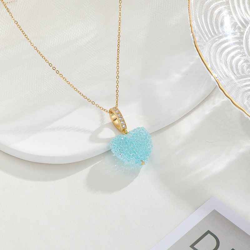 Fashion Heart Shape Copper Inlay Zircon Pendant Necklace 1 Piece