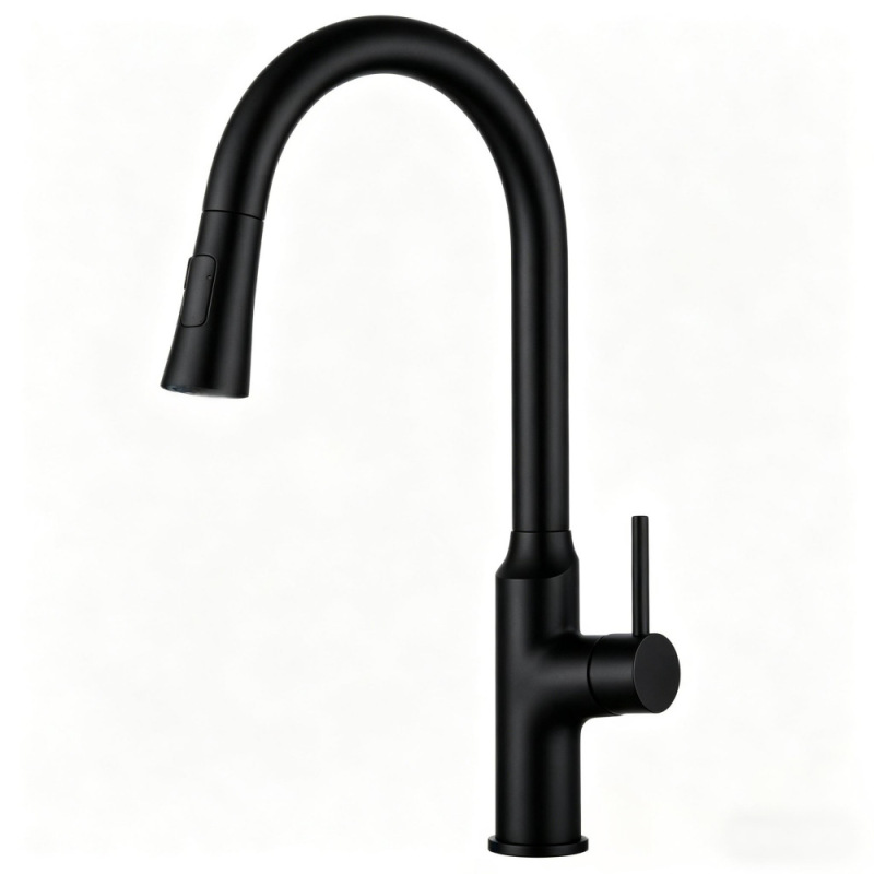 Matte Black Kitchen Pull-Out Faucet, Household Sink Faucet, 360-Degree Rotating Splash-Proof Faucet