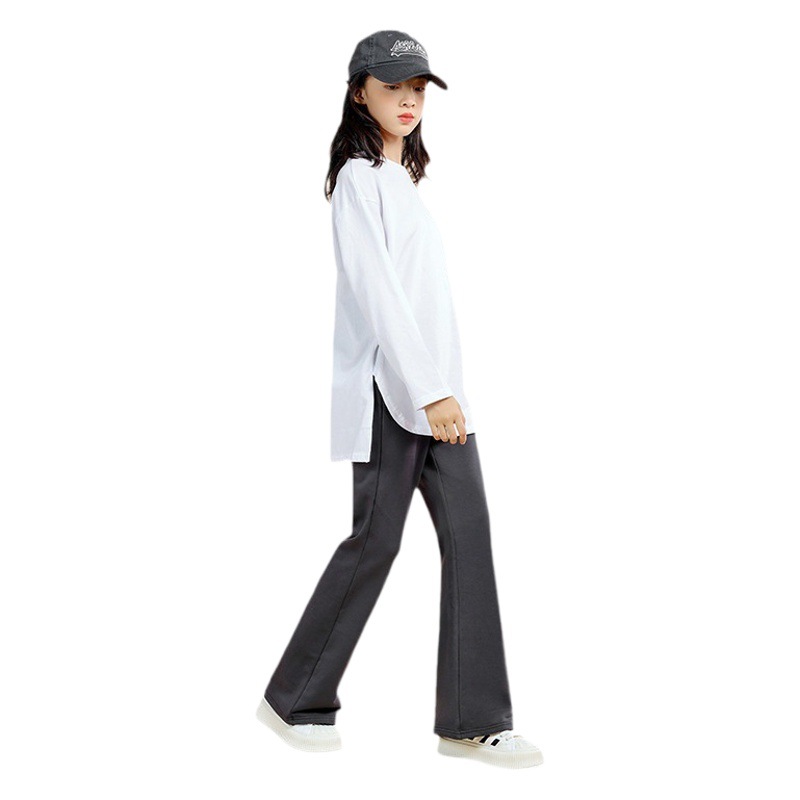 Pantalones micro-talles para niñas 2024 otoño nuevo estilo, pantalones largos para niños delgados y versátiles para niñas, pantalones acampanados delgados, pantalones