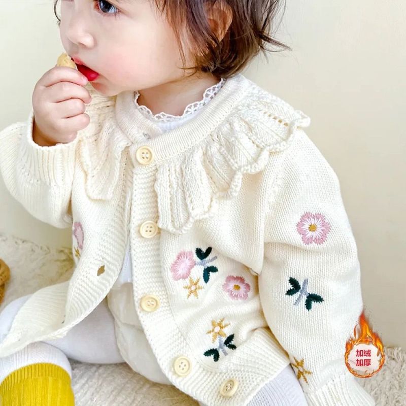 秋のかわいい子供服ベルベットカーディガンベビーニットコート女の子トップベビーコート薄い新しいベビー|undefined