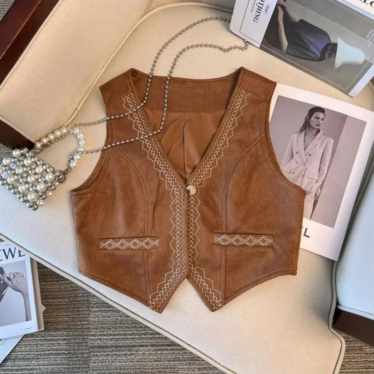 Quality Inspector Picture Summer Retro Heavy Embroidery Vest Vest Travel Wear Western Cowboy Vest Jacket Women