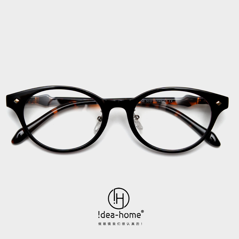 W72398日系复古蝴蝶结素颜书呆子眼镜甜妹小猫眼平光镜椭圆近视框