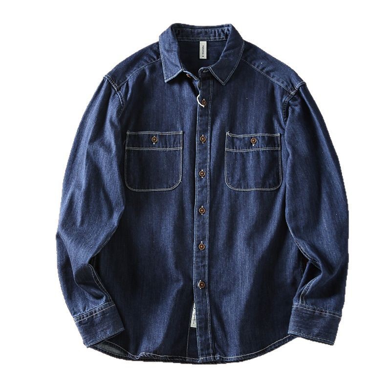 Retro denimskjorte til mænd løs pasform forår og efterår_voghion.com