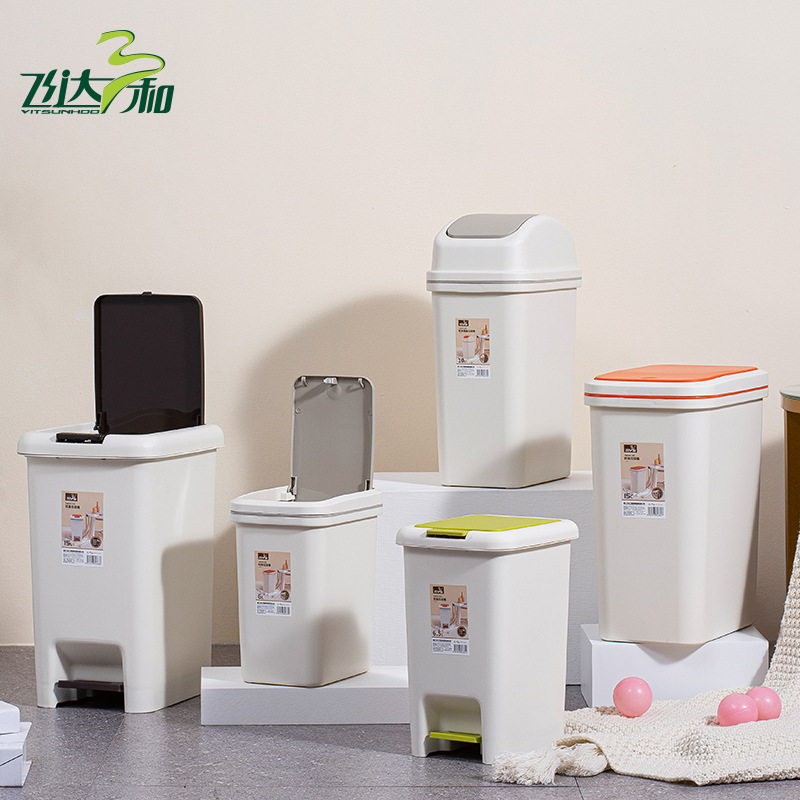 Double Art Trash Can with Lid, Simple Household Foot Pedal Press, Double Opening and Closing Mode Paper Basket, Bathroom Trash Can