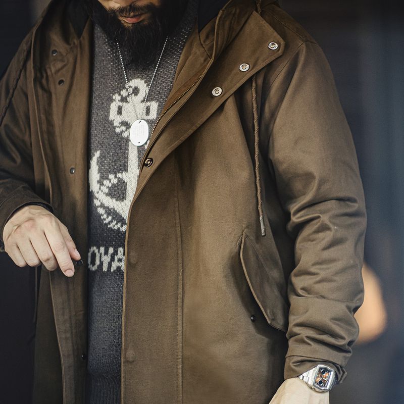 马登工装 美式复古M51磨毛连帽风衣军事风宽松纯棉中长款外套男秋