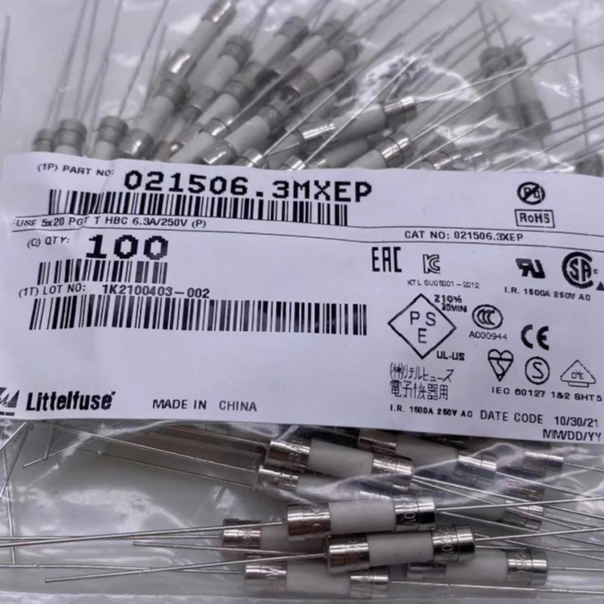 原装力特 021506.3MXEP  6.3A 250V  5*20带引线慢熔陶瓷保险丝管