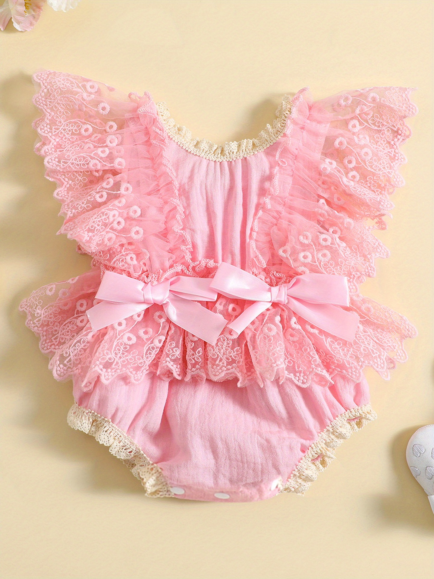 Baby Girl Ruffle Sleeve Floral Lace Romper Tutu Dress Transfronterizo
