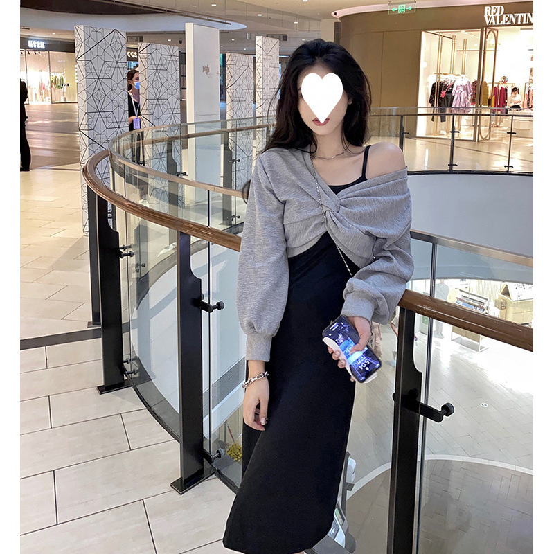 Spring and Autumn 2024 New suit Kink Sweatshirt Top Sling Skirt Dress Two-Piece Women's Sweet and Spicy Skirt Spring and Autumn 2024 New suit Kink Sweatshirt Top Sling Skirt Dress Two-Piece Women's Sweet and Spicy Skirt