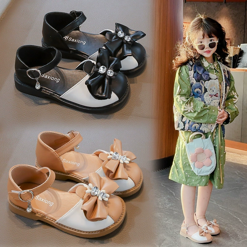 Принцесса сандалии для девочек бант 2025 новый летний мягкий фон с круглой головкой бант маленькие кожаные туфли дикие сандалии