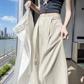 白色冰丝弯刀阔腿裤女夏季薄款裤子百搭高腰显瘦宽松垂感休闲长裤