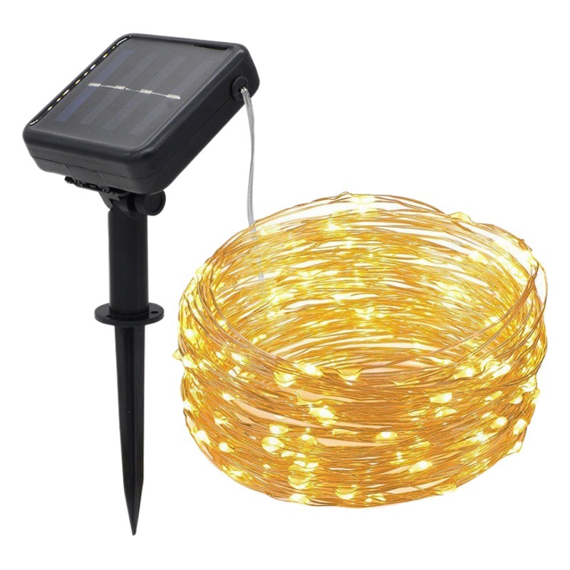 Transfronterizo LED de alambre de cobre solar Cadena de luz de hadas Cadena de luz de alambre de cobre impermeable al aire libre de Navidad enchufe de tierra luces decorativas de colores